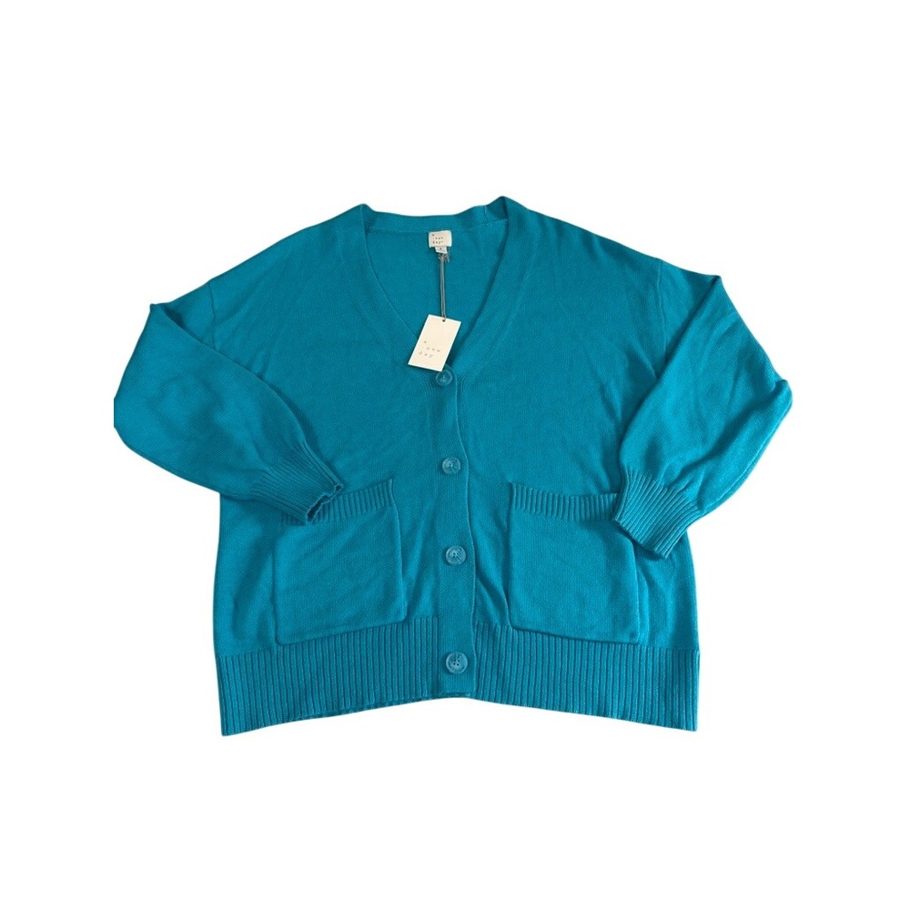 A New Day Womens Teal Blue V-Neck Button Front Cardigan Sweater Size M NWT